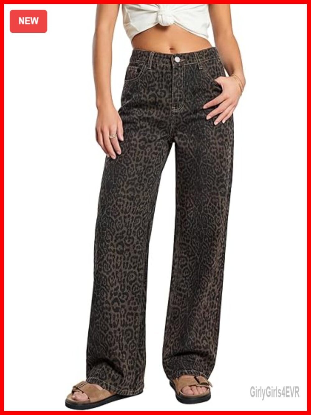 Wide Leg Leopard Print Jeans Y2K High Waist Baggy Denim Pants